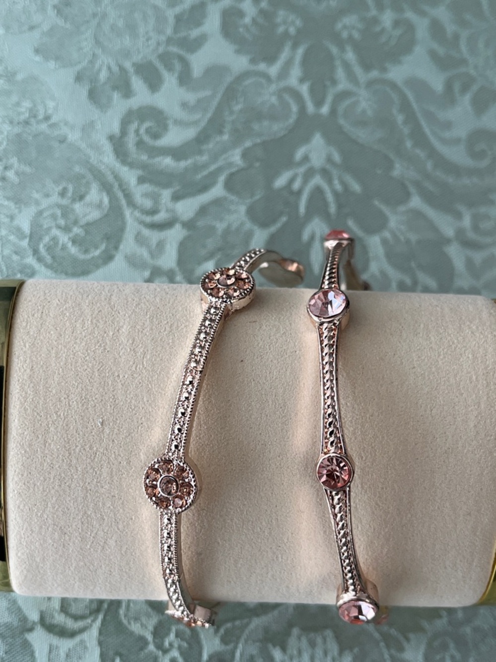 Duo Bangle Set In Rose Gold-Tone With Rhinestones - Picture 6 of 11
